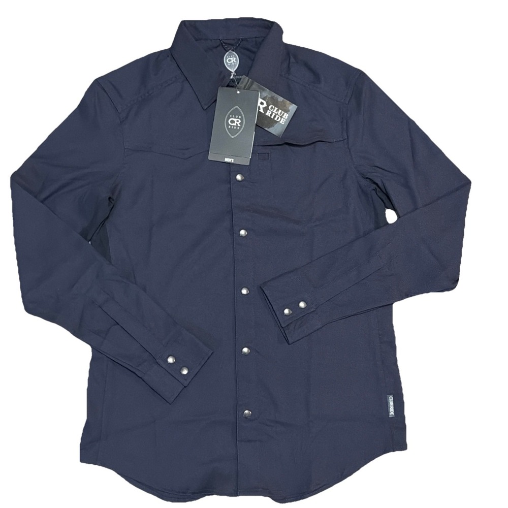 Club‎ Ride NWT Navy Blue Long Sleeve Full Snap Sawtooth Jersey Shirt Small
